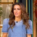 Alyssa’s blue denim embellished trim dress on The View