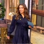 Alyssa’s navy pinstripe tie waist dress on The View