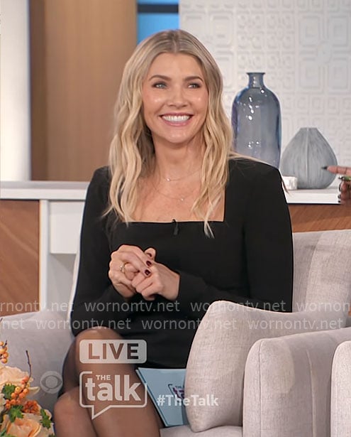 Amanda's black square-neckline mini dress on The Talk