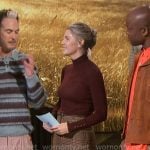 Amanda’s burgundy turtleneck and plaid skirt on The Talk