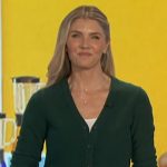 Amanda’s bottle green cardigan and floral mini skirt on The Talk