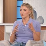 Amanda’s periwinkle polo top and jeans on The Talk