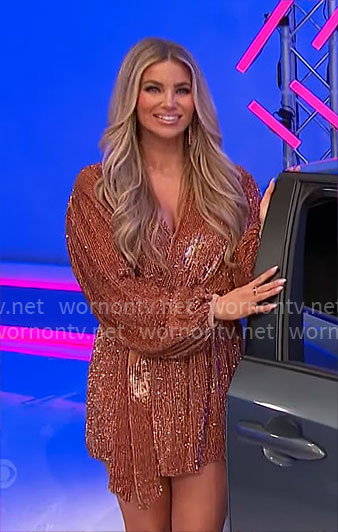 Amber’s bronze sequin mini dress on The Price is Right