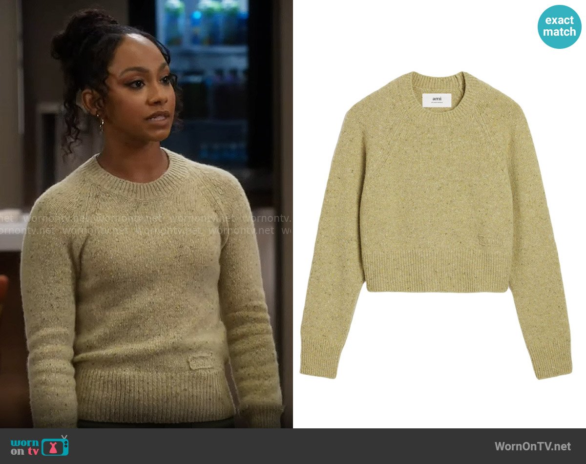 AMI Paris Logo-embroidered crew-neck jumper worn by Nina (Tetona Jackson) on Poppas House