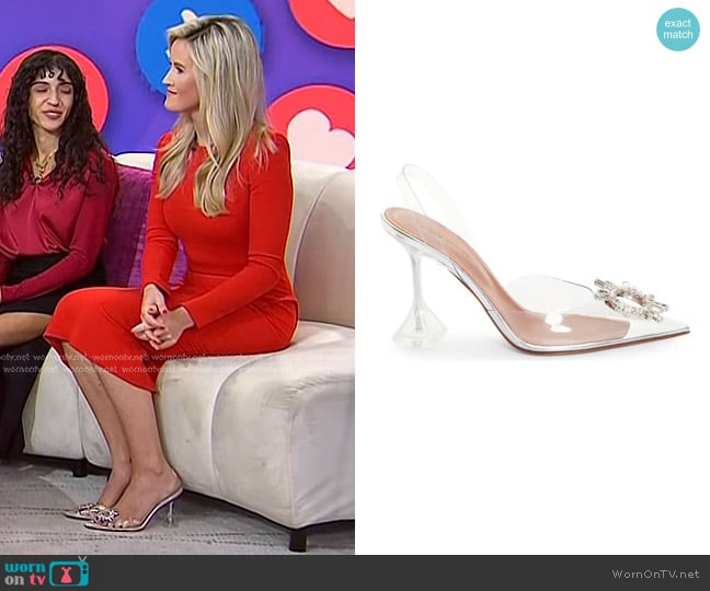 Amina Muaddi Begum Pointed Toe Slingback Pump worn by Kelsey Murphy on Today