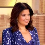 Ana’s blue animal print top and suit on The View