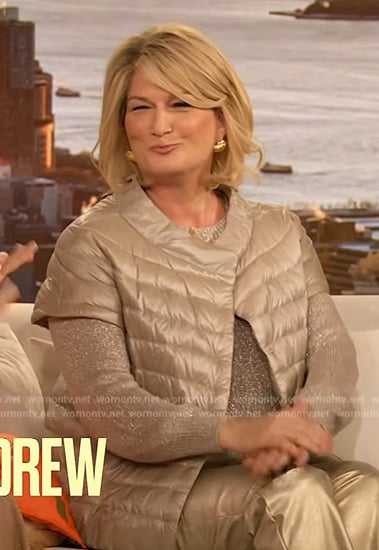 Ana Gasteyer’s metallic gold puffer vest on The Drew Barrymore Show