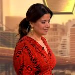 Ana’s red printed wrap jumpsuit on The View