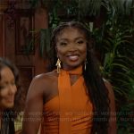 Ana’s orange one-shoulder dress at Ashley & Devon’s wedding on The Young and the Restless