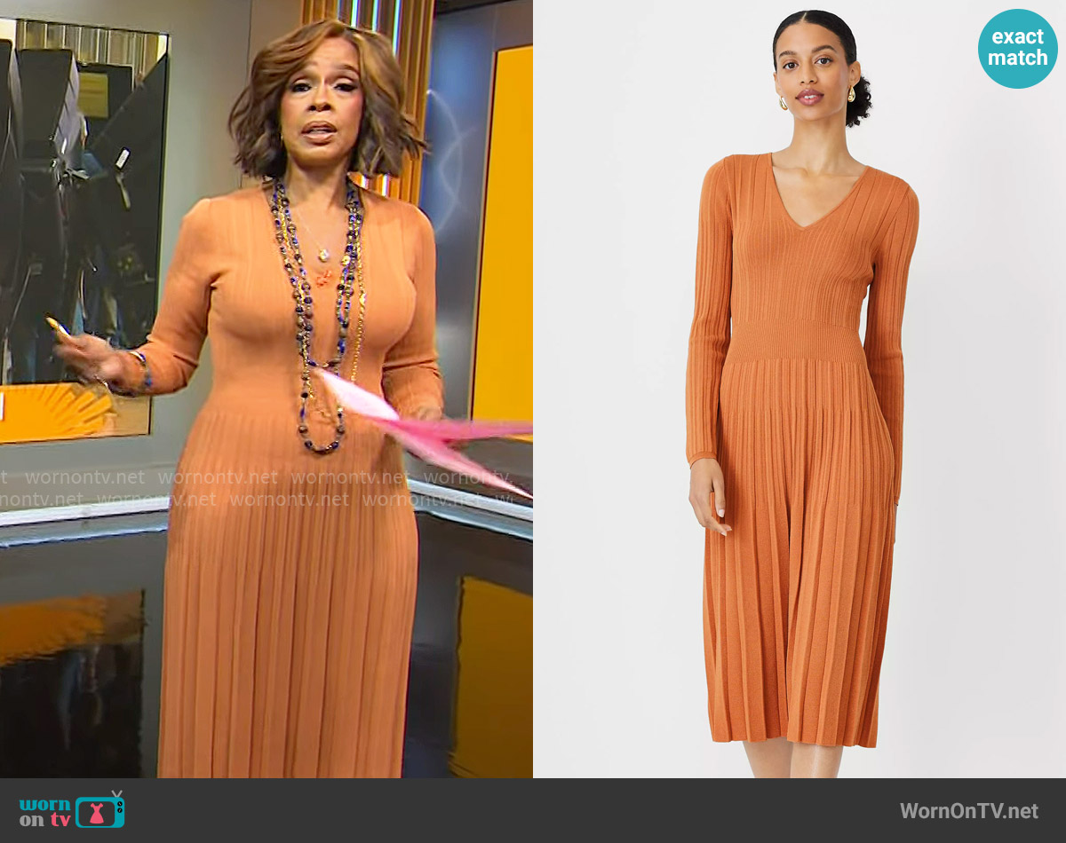 Ann Taylor Ribbed V-Neck Sweater Dress worn by Gayle King on CBS Mornings