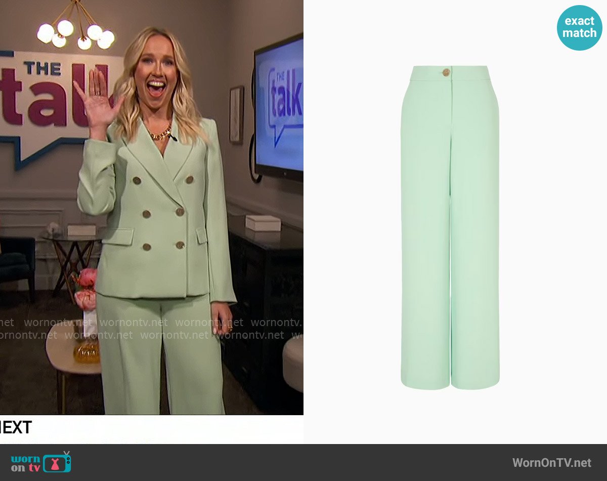 Armani Exchange Palazzo Pants with Jewel Button worn by Anna Camp on The Talk