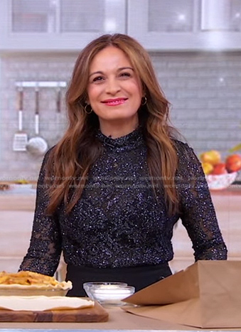 Anna Gass’s black embellished mesh top on Good Morning America