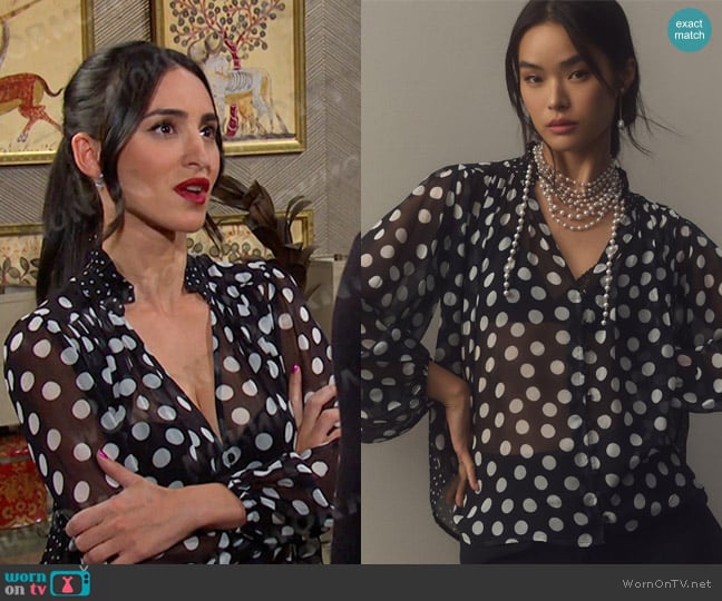 Anthropologie The Estela Sheer Printed Blouse worn by Gabi Hernandez (Cherie Jimenez) on Days of our Lives