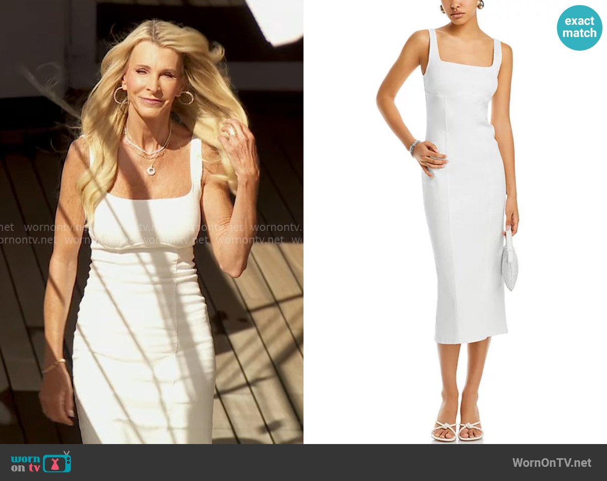 Aqua Fitted Denim Midi Dress worn by Joan Vassos on The Golden Bachelorette