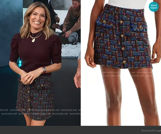 Aqua Tweed Mini Skirt worn by Kit Hoover on Access Hollywood