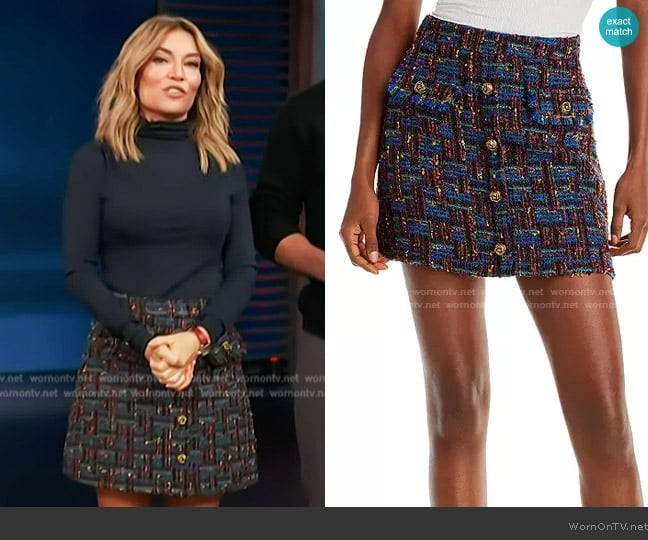 Aqua Tweed Mini Skirt worn by Kit Hoover on Access Hollywood