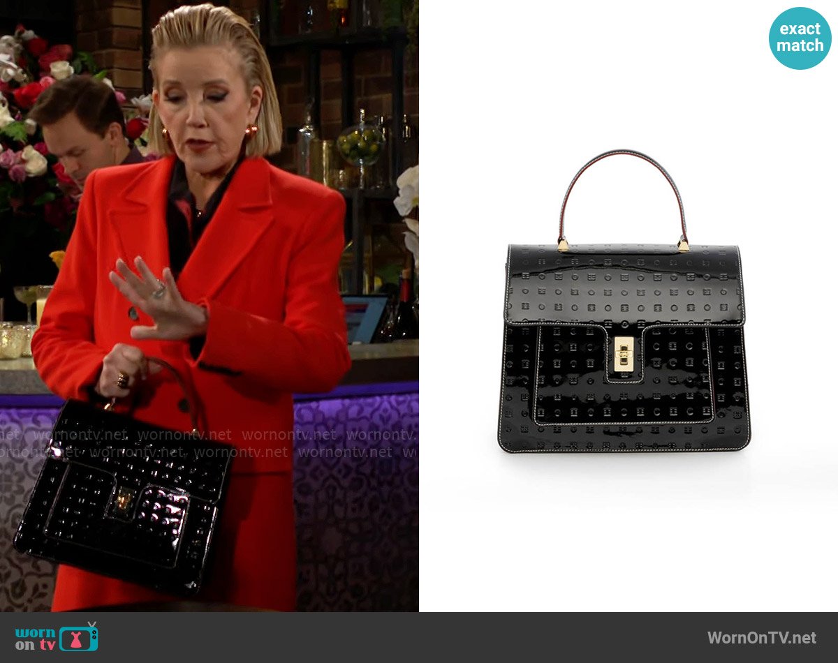 Arcadia Marilena Patent Leather Grab Handbag worn by Nikki Reed Newman (Melody Thomas-Scott) on The Young and the Restless