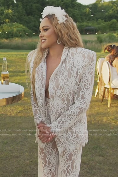 Ashley's white lace blazer and pants on The Real Housewives of Potomac