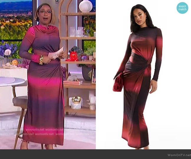 ASOS Daska high neck maxi dress in dark ombre print worn by Jennifer Hudson on The Jennifer Hudson Show