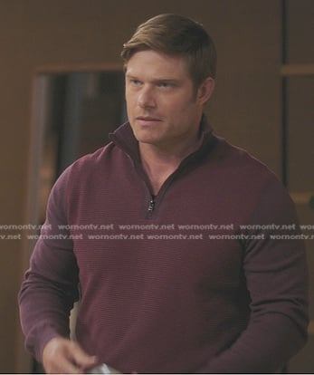 Atticus’s red half zip sweater on Greys Anatomy