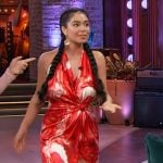 Auli´i Cravalho’s red floral print twist front dress on The Kelly Clarkson Show