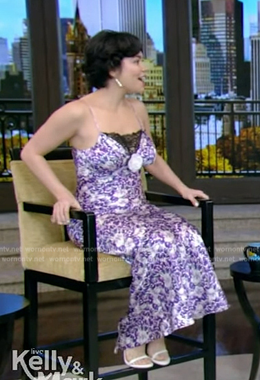 Auliʻi Cravalho’s purple floral print dress on Live with Kelly and Mark