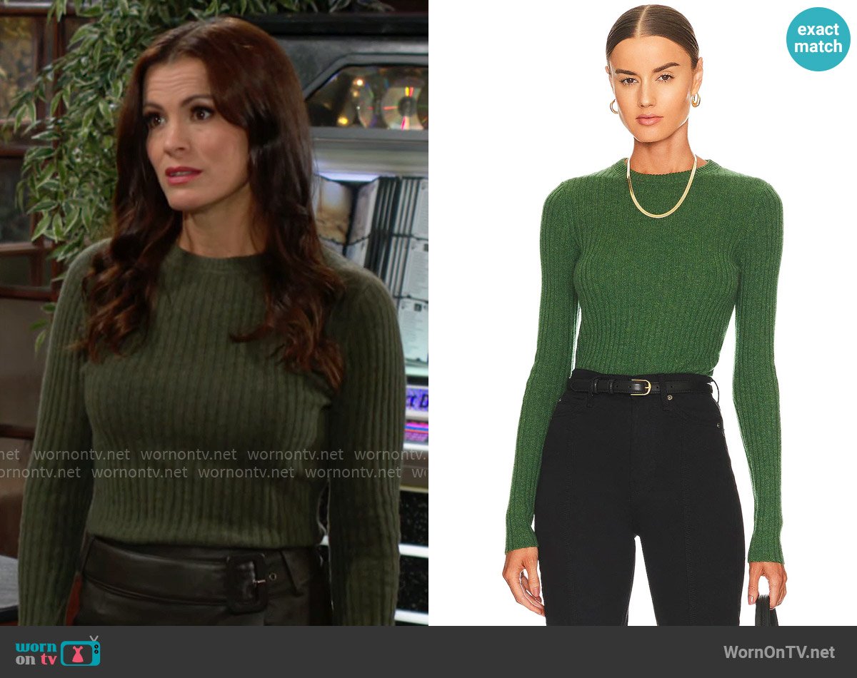 Autumn Cashmere Rib Crew Neck Top in Pickle worn by Chelsea Lawson (Melissa Claire Egan) on The Young and the Restless