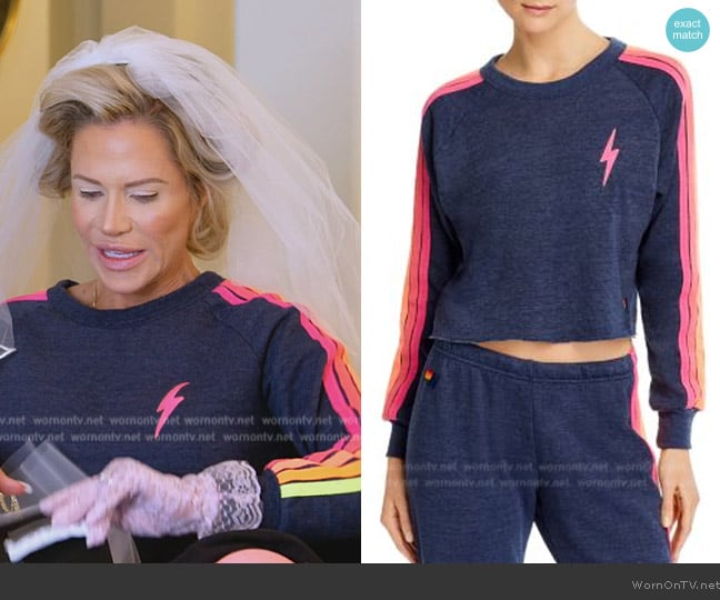 Aviator Nation Striped Cropped Sweatshirt worn by Jennifer Pedranti on The Real Housewives of Orange County