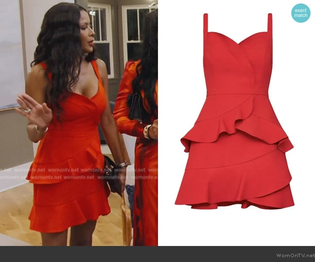 BCBGMAXAZRIA Red Cocktail Dress worn by Stacey Rusch on The Real Housewives of Potomac