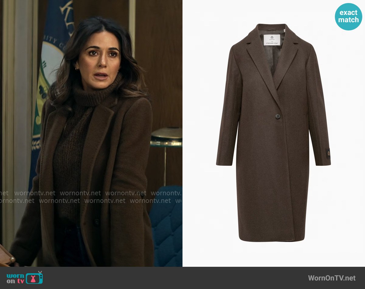 Babaton at Aritzia The New Stedman coat in Rich Mocha Brown worn by Lana Lang Cushing (Emmanuelle Chriqui) on Superman and Lois