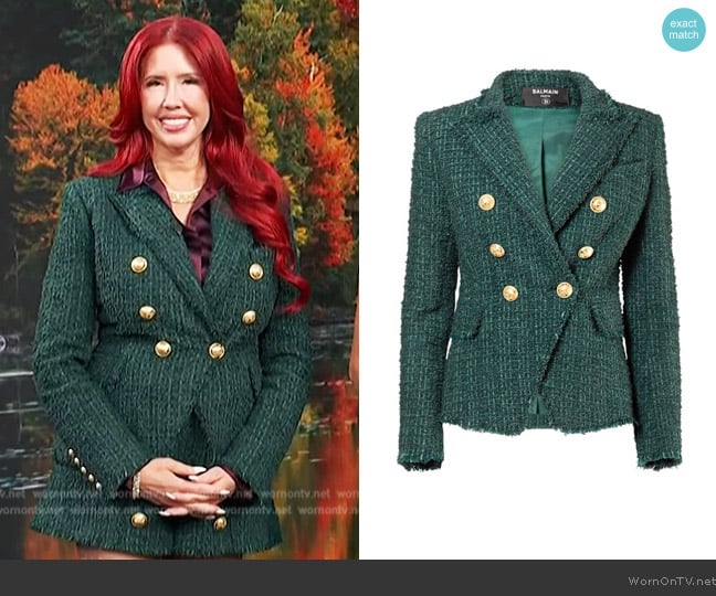 Balmain Double-breasted tweed jacket worn by Dr Stacie Stephenson on Access Hollywood