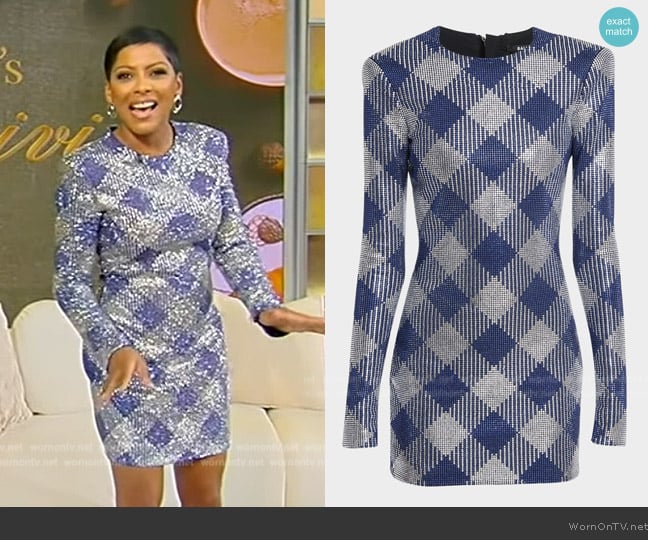 Balmain Long-Sleeve Diamond Rhinestone Mini Dress worn by Tamron Hall on Tamron Hall Show