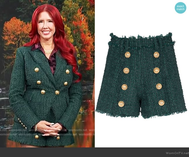 Balmain Button-detail tweed shorts worn by Dr Stacie Stephenson on Access Hollywood