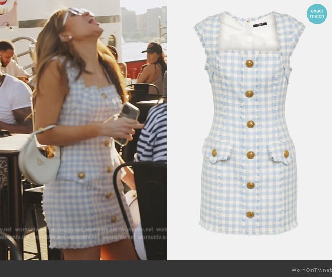 Balmain Blue & White Gingham Minidress worn by Brynn Whitfield on The Real Housewives of New York City