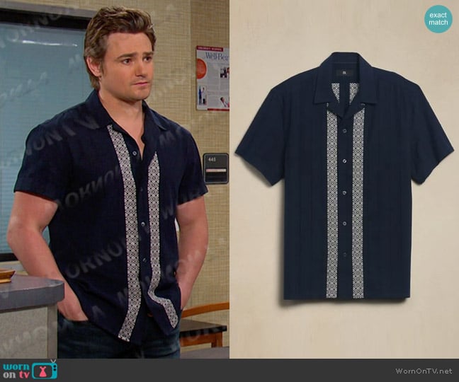 Banana Republic Summerland Jacquard Resort Shirt worn by Johnny DiMera (Carson Boatman) on Days of our Lives