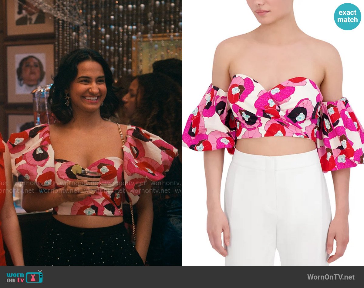 Bcbgmaxazria Off-the-Shoulder Top worn by Bela Malhotra (Amrit Kaur) on The Sex Lives of College Girls