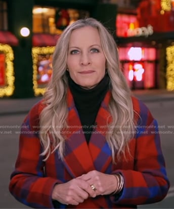 Becky Worley’s red and blue plaid coat on Good Morning America