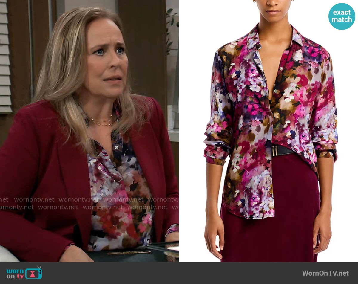 Bella Dahl Hipster Shirt in Twilight Fleur Print worn by Laura Collins (Genie Francis) on General Hospital