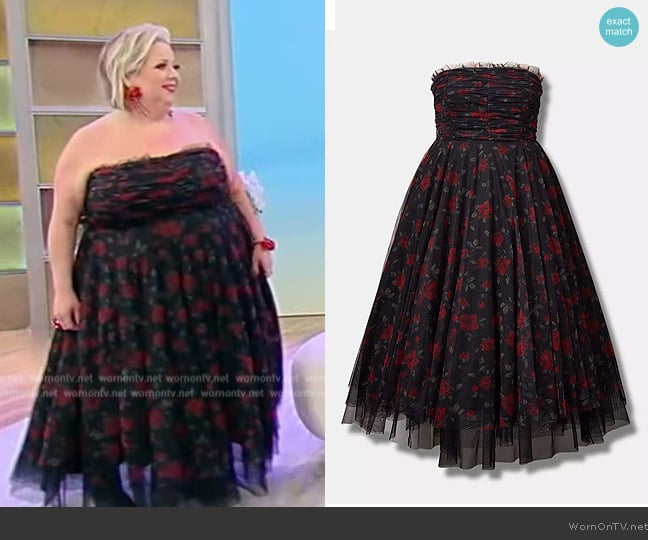 Betsey Johnson Maxi Strapless Ruffle Tea Dress worn by Meghan Crumpler on Tamron Hall Show