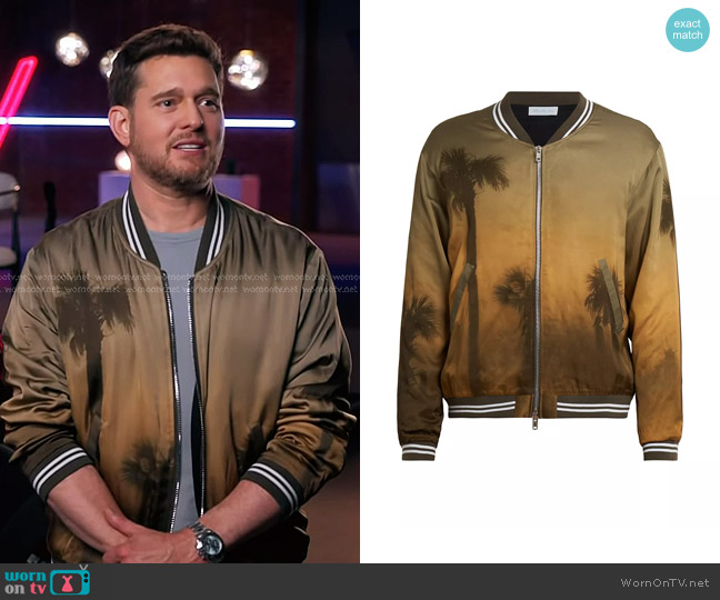 Blue Sky Palm Tree-print Bomber Jacket worn by Michael Bublé on The Voice