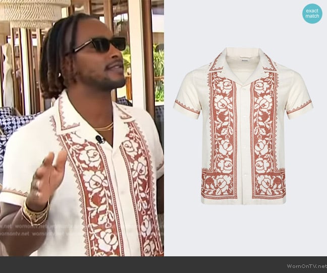 Bode Cross Stitched Rose Garland Shirt worn by Scott Evans on Access Hollywood