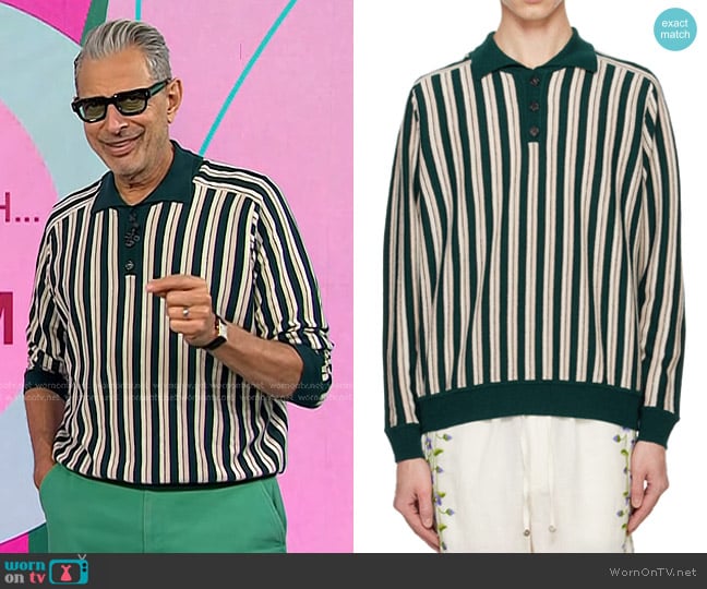 Bode Hogan Stripe Polo in Green worn by Jeff Goldblum on Today