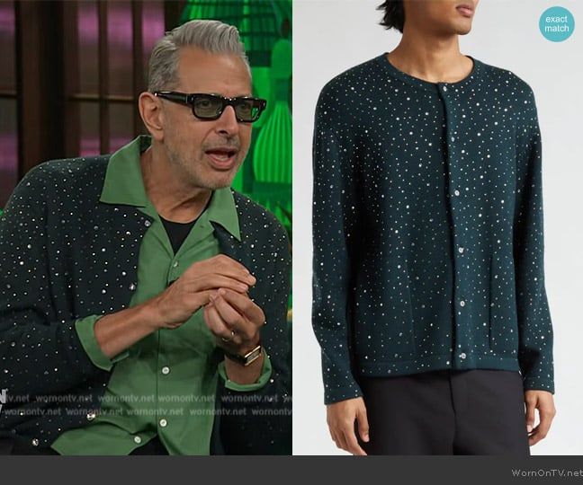 Jeff’s green embellished cardigan on The Kelly Clarkson Show