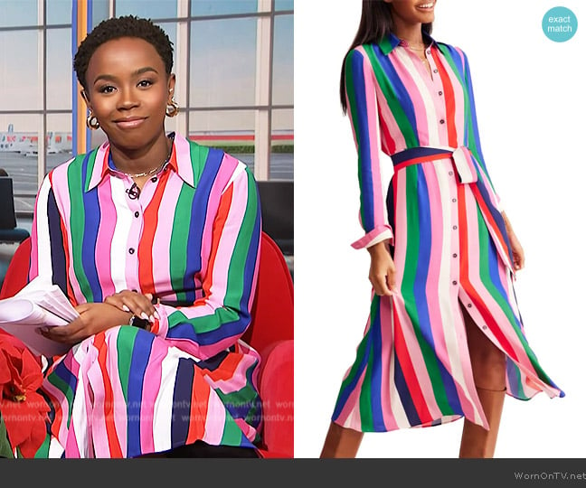 Boden Kate Tie Belt Long Sleeve Shirtdress worn by Zinhle Essamuah on NBC News Daily