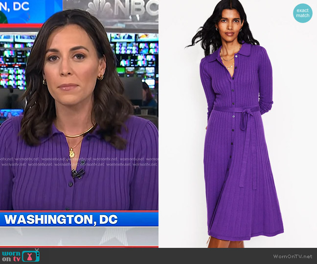 Boden Rachel Knitted Shirt Dress in Amethyst worn by Hallie Jackson on Today