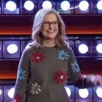 Bonnie Hunt’s gray floral print sweater on The Kelly Clarkson Show