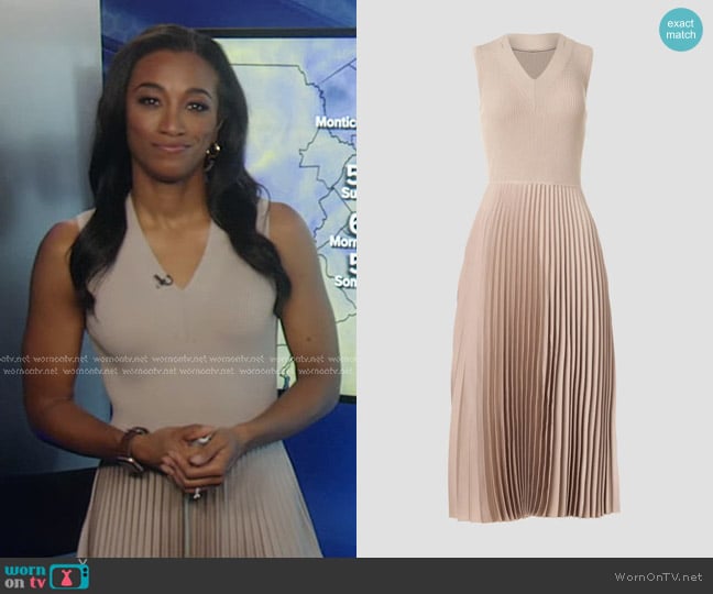 Boss Pleated Midi Dress in Beige worn by Brittany Bell on Good Morning America