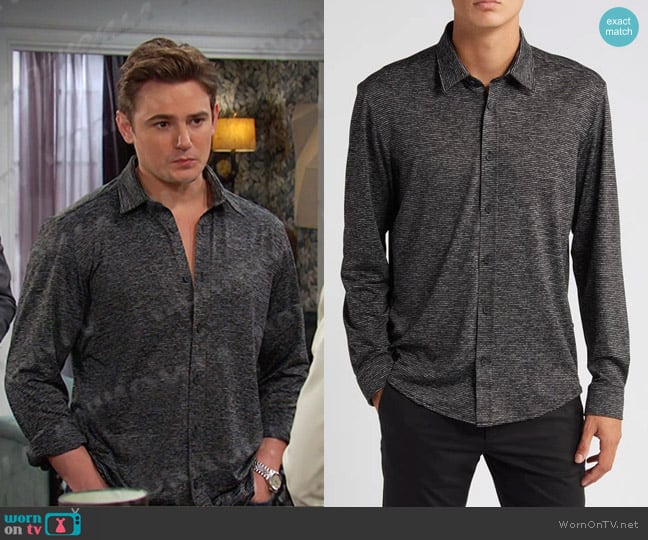 Boss Regular Fit Stretch Button-Up Shirt in Black worn by Johnny DiMera (Carson Boatman) on Days of our Lives