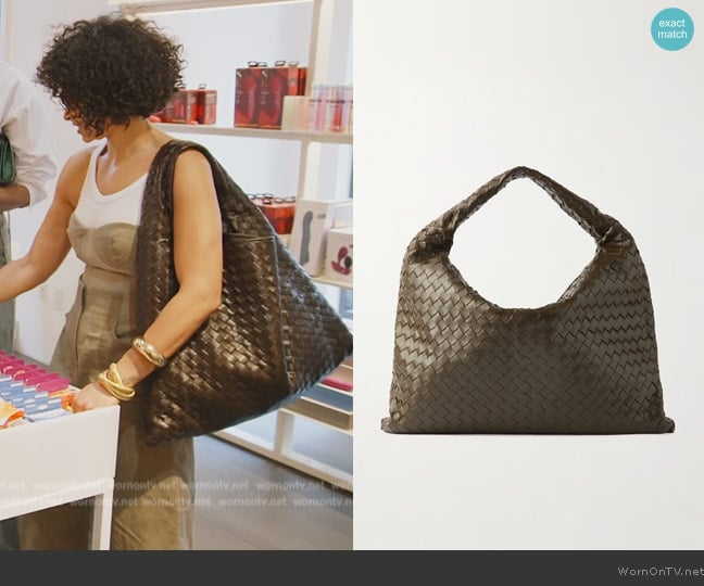 Bottega Veneta Hop large intrecciato leather tote worn by Sai De Silva on The Real Housewives of New York City