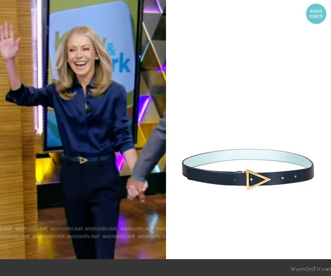 Bottega Veneta Reversible Triangle Leather Belt worn by Kelly Ripa on Live with Kelly and Mark